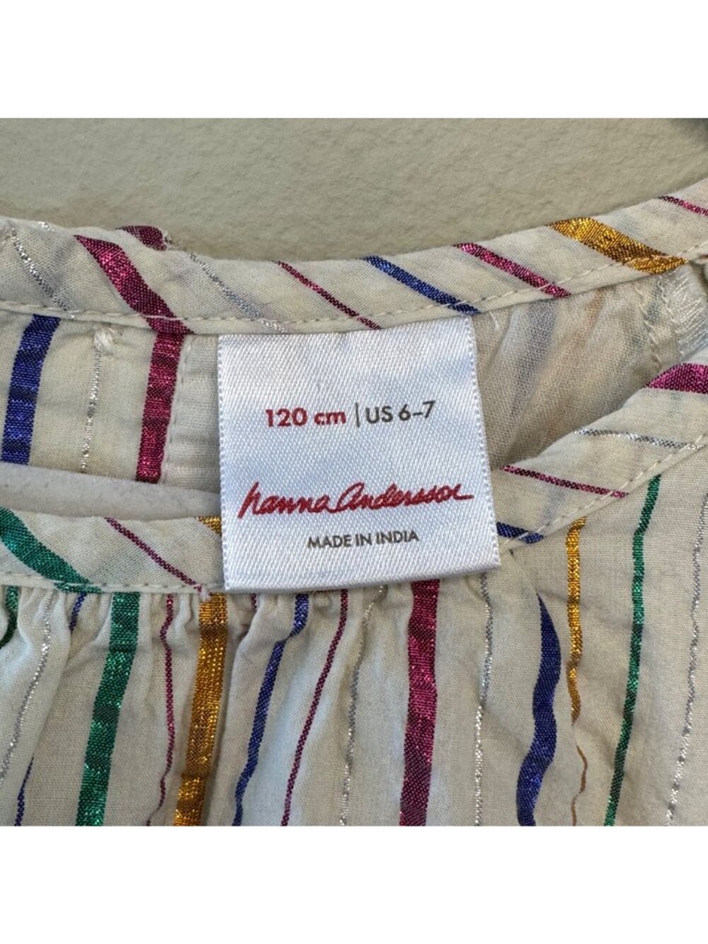 HANNA ANDERSSON Metallic Striped Dress Girls 6-7 120 Rainbow Shimmer Tunic Top - Picture 6 of 8
